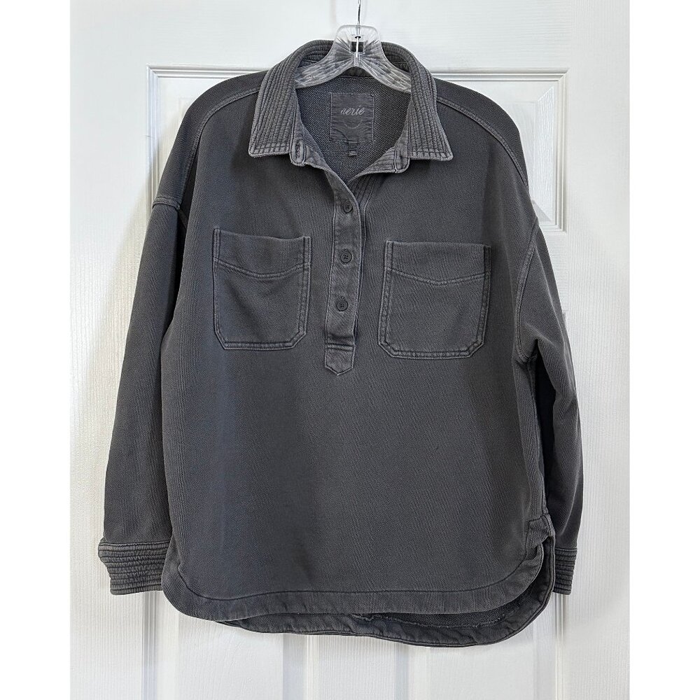aerie Charcoal Gray Pullover Button-Front Sweatshirt